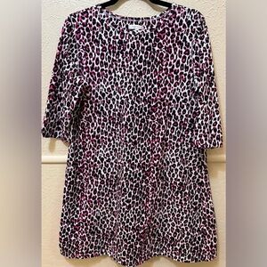 Tyler Boe Alexa Pink And Black Leopard Print 3/4 Sleeve Cotton Dress Size Large